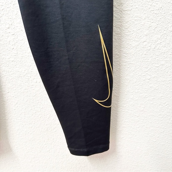 NEW NIKE Leggings Tight Fit Mid Rise Full Length Black Gold Large - Picture 5 of 7